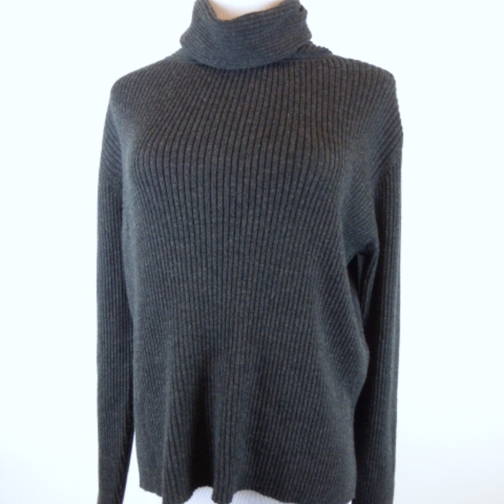 EILEEN FISHER merino WOOL COWL NECK SWEATER L